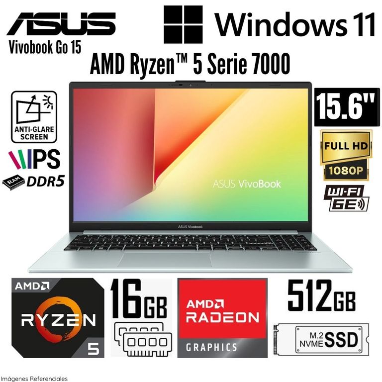 Laptop Vivobook 15 E1504FA-BQ547 AMD Ryzen 5 7520U 16GB RAM 512GB SSD 15.6" FHD - Green Grey