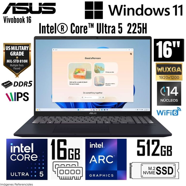 Laptop Vivobook 16 X1607CA-MB058 Intel Core Ultra 5 225H 16GB RAM 512GB SSD 16" WUXGA