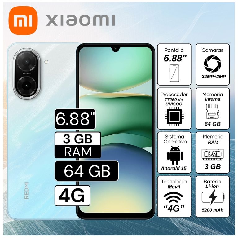 Celular Redmi A5 3GB RAM 64GB 6.88" Pulg. Android 15 - Azul Océano