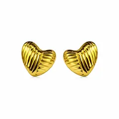 GENERICO - Aretes Pegados Corazón Acero Inoxidable Dorado Diseño Texturizado
