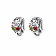 GENERICO - Aros Argolla Plateados con Cristales Multicolor Diseño Floral