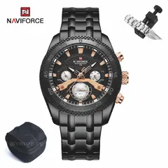 NAVIFORCE - Reloj Hombre NF9222 NEGRO BLACK Analógico Acero Inoxidable con Estuche Oxford 01 Espacio