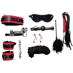 GENERICO - KIT BONDAGE SUMISA DE 8 PIESAS NEGRO CON ROJO