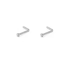 GENERICO - Set x 2 Piercings para nariz nostril en forma de L con strass transparente