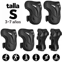 PAPAISON - Kit Protección Negro Talla S para Patines Skate Scooter incluye Rodilleras Coderas Muñequeras