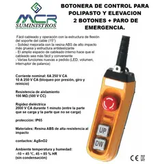 GENERICO - MANDO O BOTONERA DE CONTROL PARA POLIPASTO Y ELEVACION, 2 BOTONES + PARO DE EMERGENCIA.