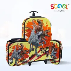 SCOOL - Set de Mochila Escolar Con Rueda 3D Full Jurassic