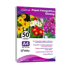 GENERICO - Papel Glossy Fotografico Brillante A4 260g 50 Hojas Cursor
