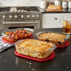 GENERICO - Set de fuentes de vidrio con tapa roja - 3 sets