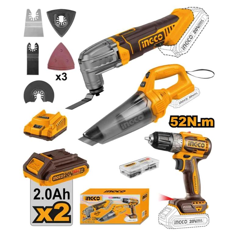 ATORNILLADOR INGCO + HERRAMIENTA MULTIFUNCIÓN + ASPIRADOR COSLI240685