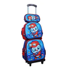 GENERICO - SET MOCHILA LUCES RUEDA 3D PINGUI RAP- MOCHILA - LONCHERA Y CARTUCHERA