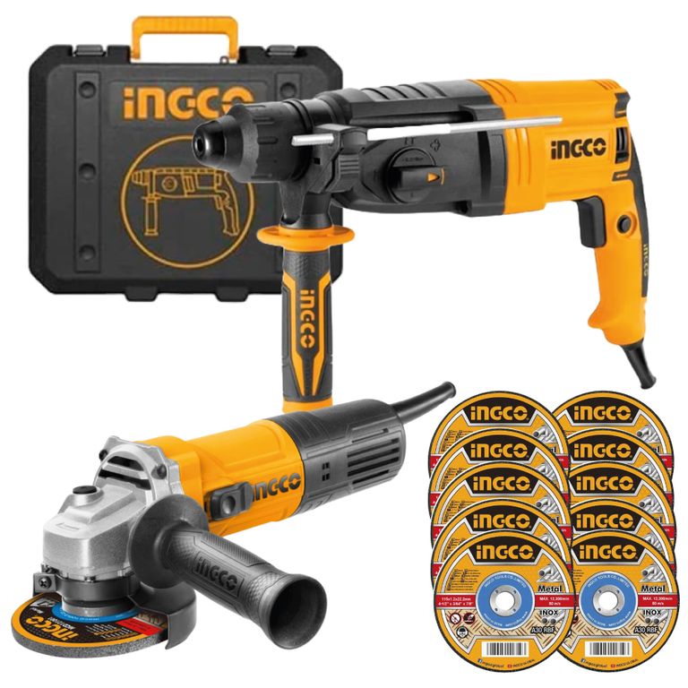 Combo Rotomartillo INGCO RGH9528 + Amoladora AG75028 + 10 Discos MCD121155