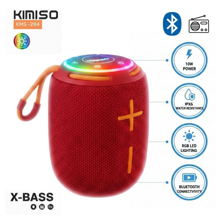 PARLANTE KIMISO KMS 284 BLUETOOTH PORTÁTIL - ROJO