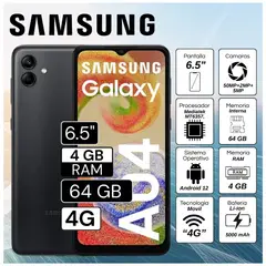 SAMSUNG - Celular Galaxy A04 6.5" Pulg. 4GB RAM 64GB Android 12 - Negro