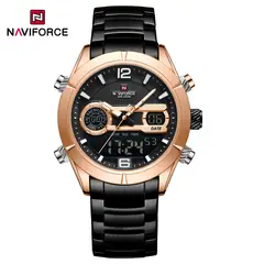NAVIFORCE - Reloj para Hombre NF9232 Negro Oro Rosa Digital Analógico Inoxidable