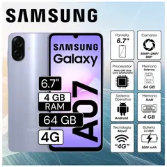 SAMSUNG - Celular Galaxy A07 4GB RAM 64GB 6.7" Pulg. HD - Morado