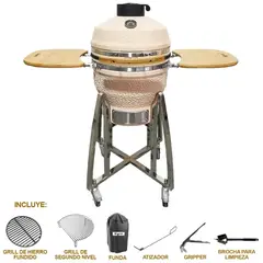 FRITECSA - Kamado 18 Crema Con Rejilla de Hierro Fundido - Rejilla de Acero Inoxidable - Funda - Herramientas