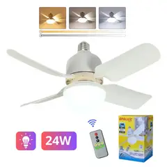 SEISA - Foco Ventilador de Techo 24W Control Remoto Habitación Oficina 3 Tonos de Luz y 3 Velocidades