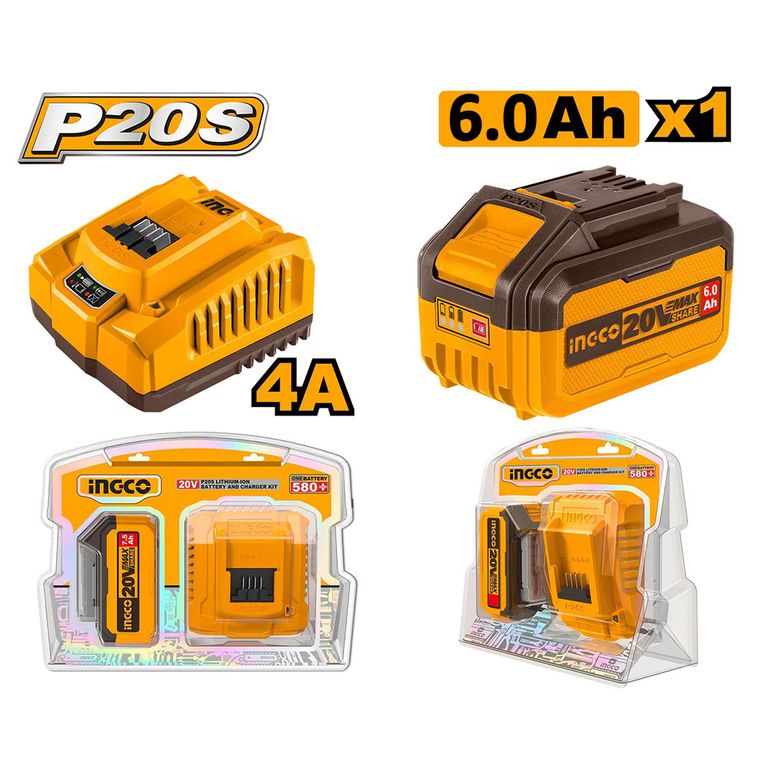 SET BATERÍA INGCO 20V 6.0AH + CARGADOR 4A FBCPK1416