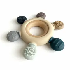 GENERICO - MORDEDOR PARA BEBÉ GRAB & BITE GABBIANO DE SILICONA Y MADERA