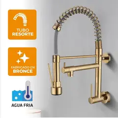 FRATELLI - Grifo de Cocina Pared Semi Industrial Oro Bronce y Acero Premium