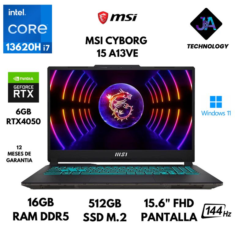 LAPTOP CYBORG 15 A13VE CORE I7 13620H 16GB RAM 512GB SSD 6GB RTX4050 15.6" FHD WIN 11 AMERICANA