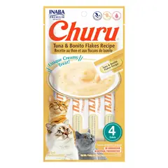 INABA - Churu Atún con Hojuelas de Bonito Snack Húmedo para Gatos