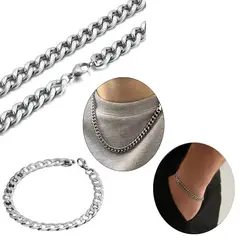 VIKINGO - Cadena Collar Hombre Con Pulsera Set Acero Inoxidable 8mm