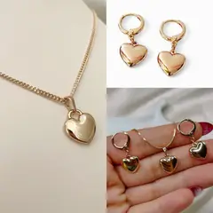 GENERICO - Set Corazon Aretes Y Collar Bañado en Oro 18k Regalo Especial Dia de la Madre