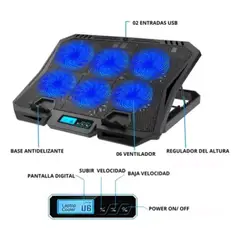 GENERICO - Cooler para Laptop 6 ventiladores Enfriador hasta 17 Pulgadas