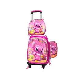 GENERICO - SET MOCHILA LUCES RUEDA 3D ANGELA- MOCHILA - LONCHERA Y CARTUCHERA