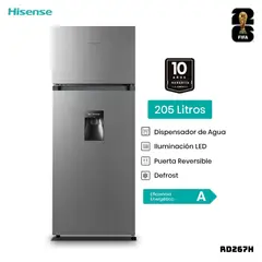 HISENSE - REFRIGERADORA 205 L TOP FREEZER PLATEADO - RD267H