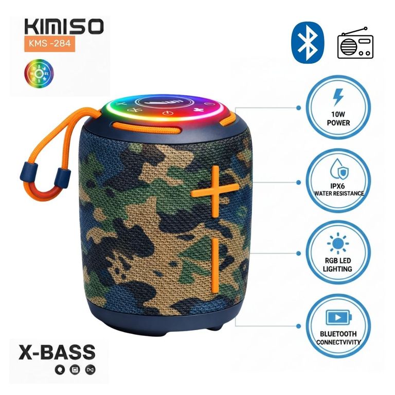 PARLANTE KIMISO KMS 284 BLUETOOTH PORTÁTIL - MILITAR