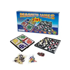 GENERICO - Divertido Juego de Mesa Ajedrez 3 en 1 Imantado Azul