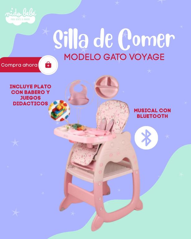 SILLA DE COMER PARA BEBÉ MODELO GATO VOYAGE COLOR ROSADO
