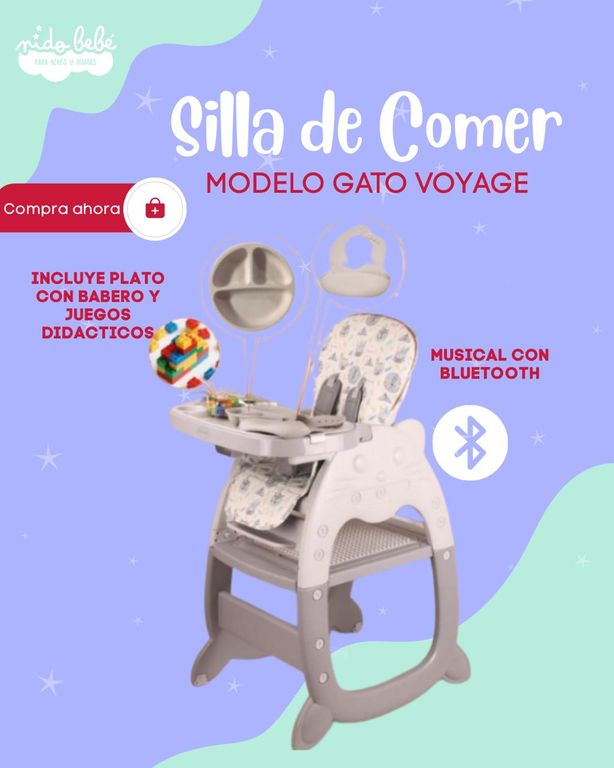 SILLA DE COMER PARA BEBÉ MODELO GATO VOYAGE COLOR PLOMO