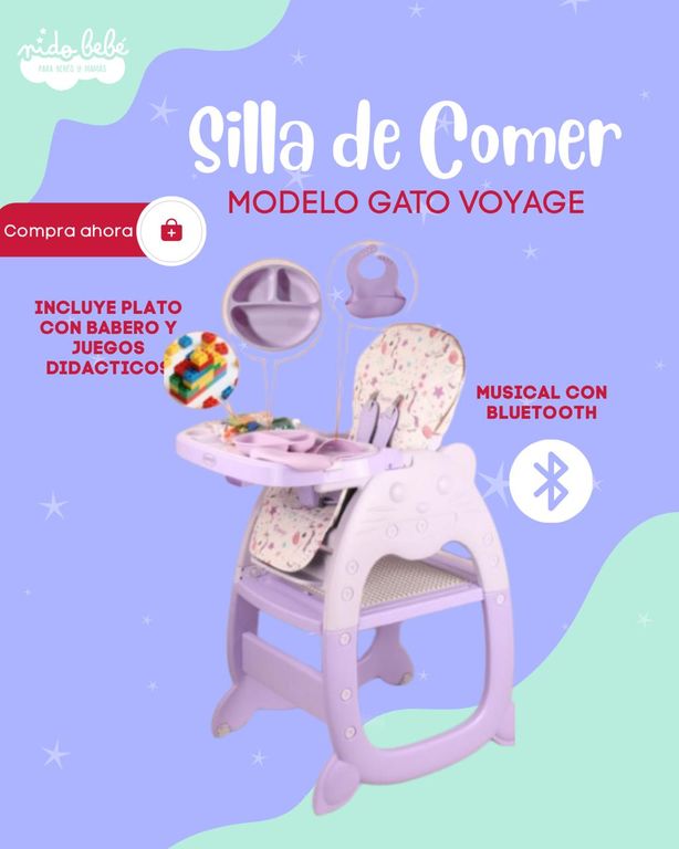 SILLA DE COMER PARA BEBÉ MODELO GATO VOYAGE COLOR LILA