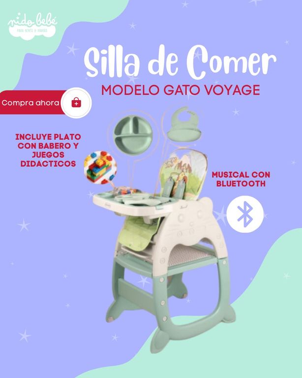 SILLA DE COMER PARA BEBÉ MODELO GATO VOYAGE COLOR VERDE
