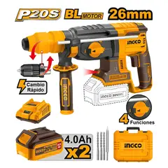 INGCO TOOLS - ROTOMARTILLO BRUSHLESS INGCO 20V 26MM 2.5J SDS PLUS + 2 BATERÍAS 4.0AH CRHLI202289