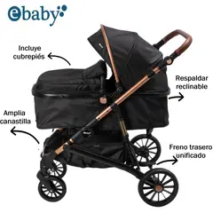 EBABY - Coche de Paseo LEAF con Respaldar Reclinable Negro