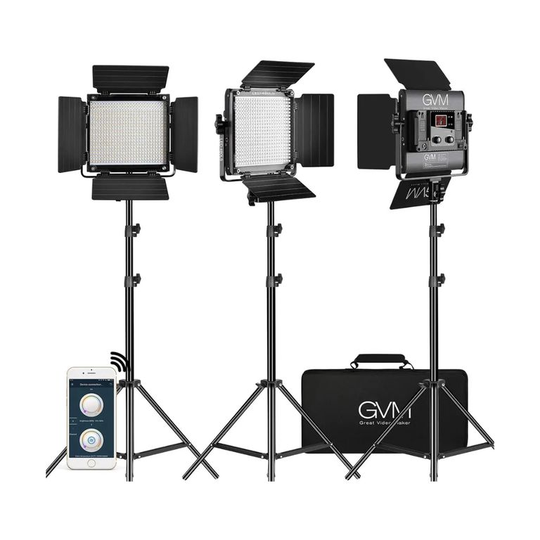 Kit 3 Luces Led Gvm 480 Bicolor 2300k-6800k Cri 97