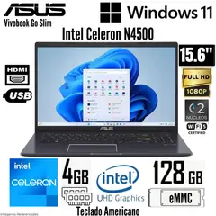ASUS - Laptop Vivobook Go Slim L510KA-ES04 Intel Celeron N4500 4GB RAM 128GB eMMC 15.6" FHD