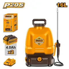 INGCO TOOLS - MOCHILA PULVERIZADORA FUMIGADORA INGCO 20V 16L + 2 BATERÍAS 4.0AH + CARGADOR CSPLI201644