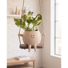 GENERICO - Maceta colgante rostro sonrisa en columpio con planta natural