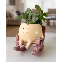 GENERICO - Maceta rostro sonrisa en mecedora con planta natural