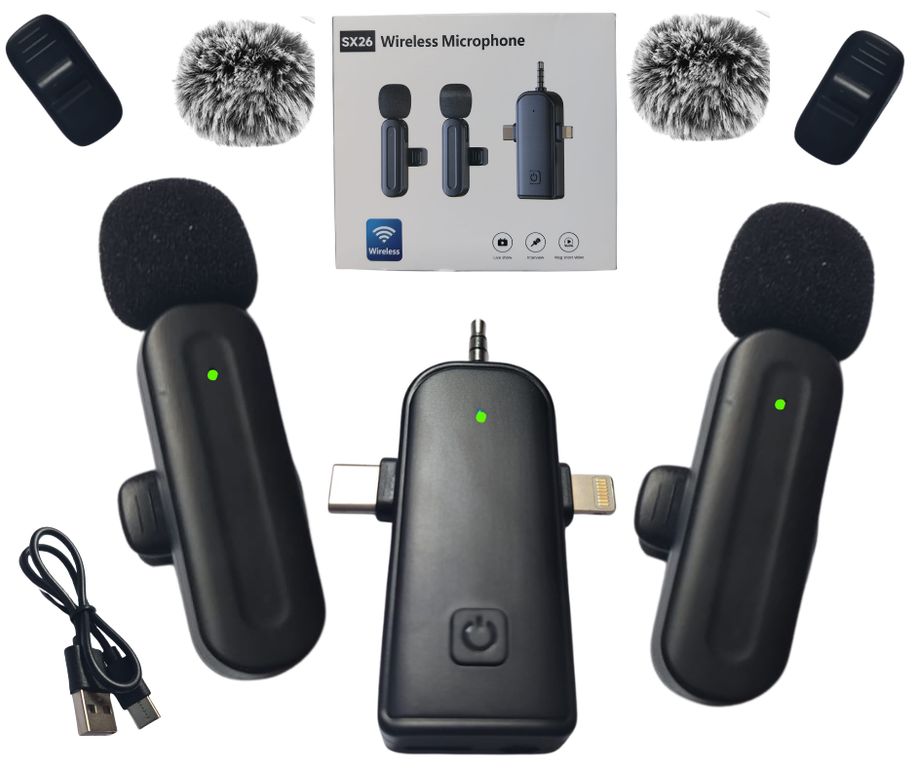 Microfono Solapero Inalámbrico 3 En 1 Iphone Tipo C Pelusa SX26