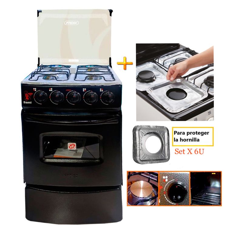 Cocina con tapa de vidrio y horno sami 4h Negro +Protector