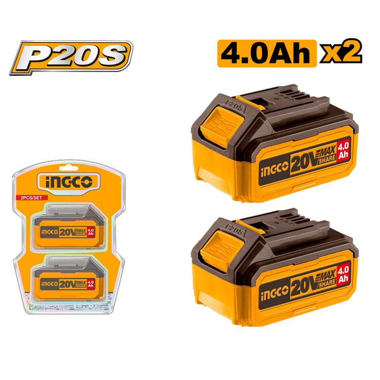 KIT 2 BATERÍAS INGCO 20V 4.0AH COSLI240312