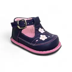 GENERICO - Zapato pibe semi-ortopédico clásico Flores Azul para niña bebé
