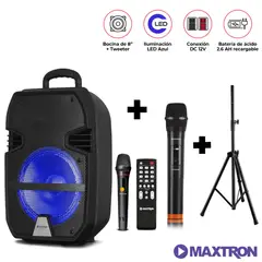 MAXTRON - Parlante Libidum MX321VB con 2 Micrófono + SOPORTE